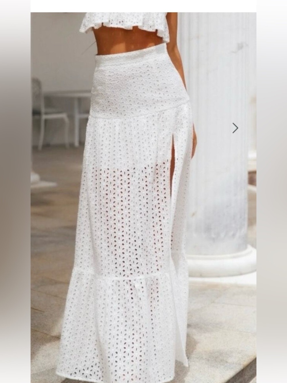 Hello Molly White Eyelet Split Maxi Skirt S Country Boho Shabby Chic Cottage